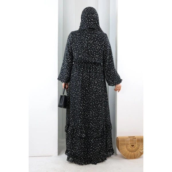 Puantiye Desen Elbise Şal Hediyeli 7010 Siyah