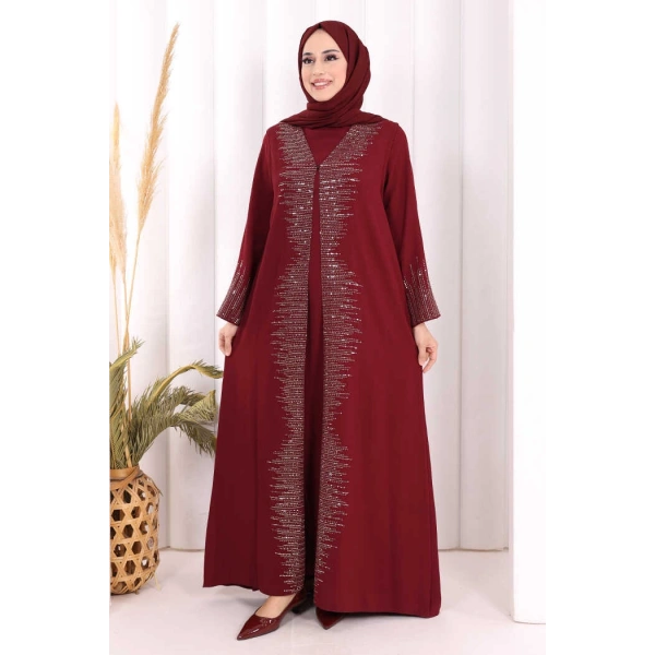 Pul İşlemeli Yelekli Elbise Takım 8498 Bordo