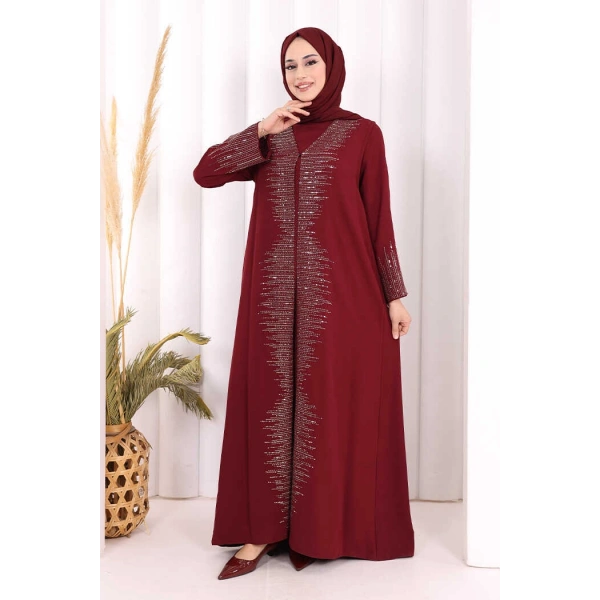 Pul İşlemeli Yelekli Elbise Takım 8498 Bordo