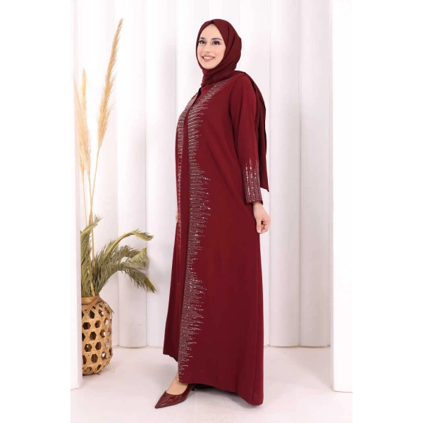 Pul İşlemeli Yelekli Elbise Takım 8498 Bordo