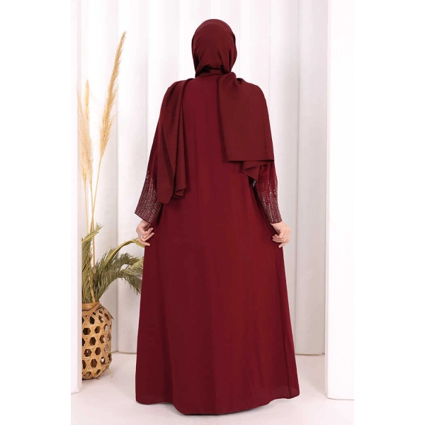 Pul İşlemeli Yelekli Elbise Takım 8498 Bordo
