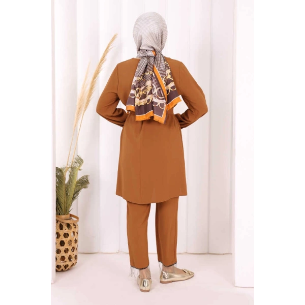 Püskül Detaylı Tunikli Pantolon İkili Takım 8424 Taba
