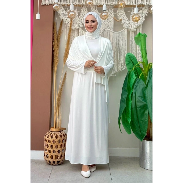 Şallı Drape Detaylı Sandy Elbise 3922 Ekru