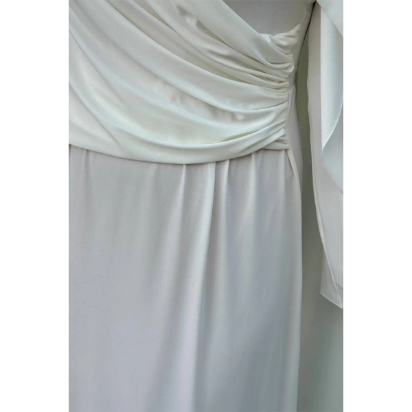 Şallı Drape Detaylı Sandy Elbise 3922 Ekru