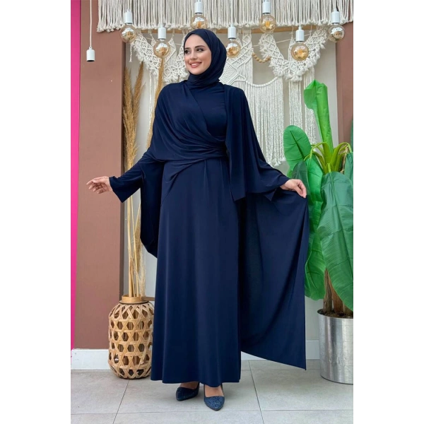 Şallı Drape Detaylı Sandy Elbise 3922 Lacivert