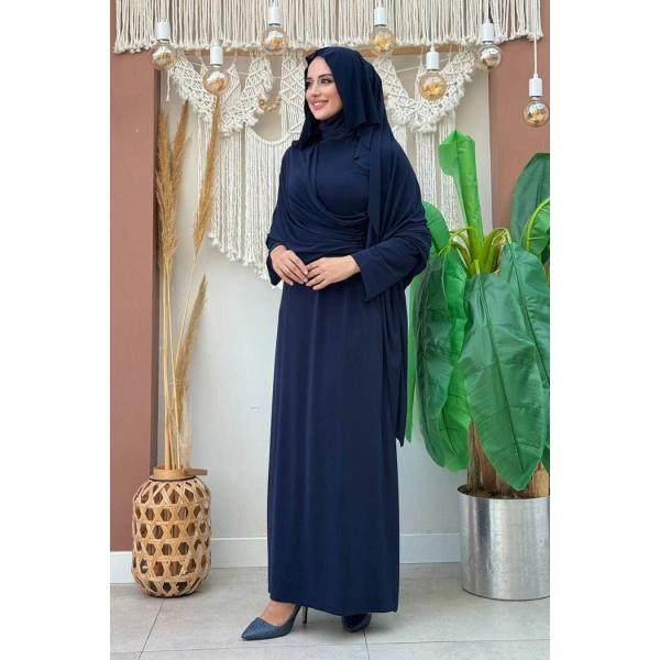 Şallı Drape Detaylı Sandy Elbise 3922 Lacivert