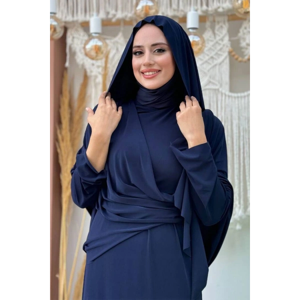 Şallı Drape Detaylı Sandy Elbise 3922 Lacivert