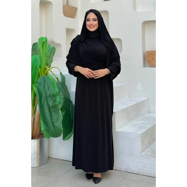 Şallı Drape Detaylı Sandy Elbise 3922 Siyah