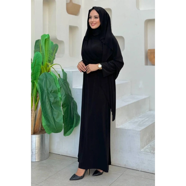 Şallı Drape Detaylı Sandy Elbise 3922 Siyah