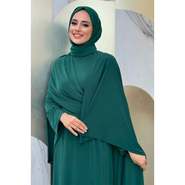 Şallı Drape Detaylı Sandy Elbise 3922 Zümrüt