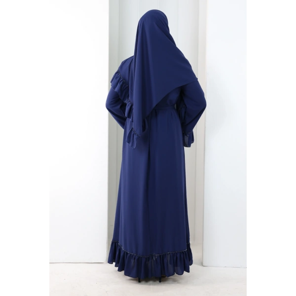 Şallı Fırfırlı Elbise 6085 Lacivert