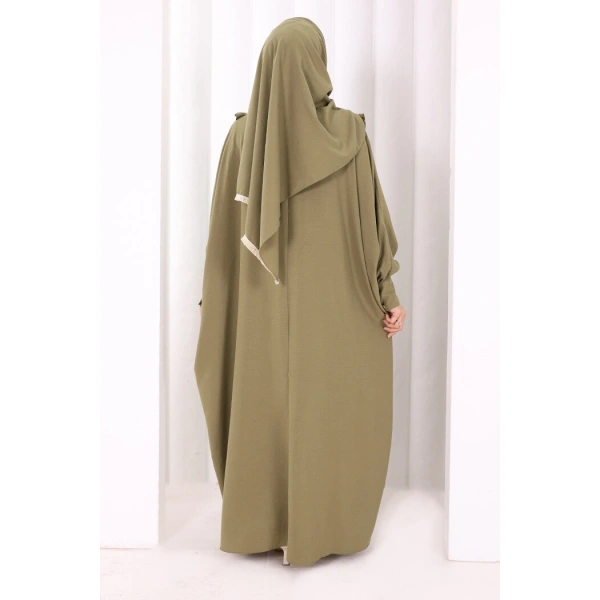 Şallı Fırfırlı Elbise 6088 Haki