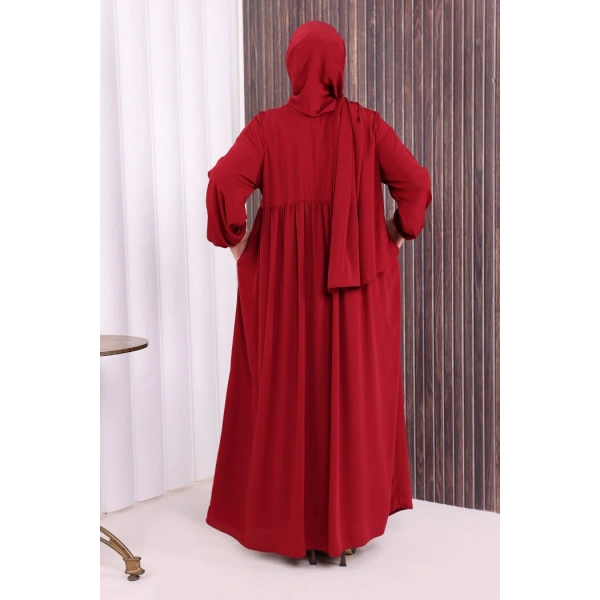 Şallı Kruvaze Namaz Elbisesi  6027 Bordo
