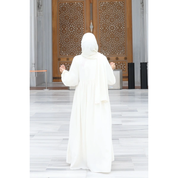 Şallı Kruvaze Namaz Elbisesi  6027 Ekru