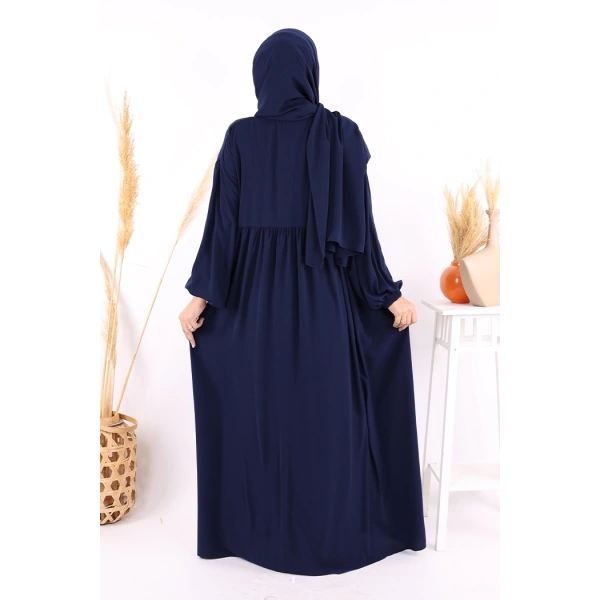 Şallı Kruvaze Namaz Elbisesi  6027 Lacivert