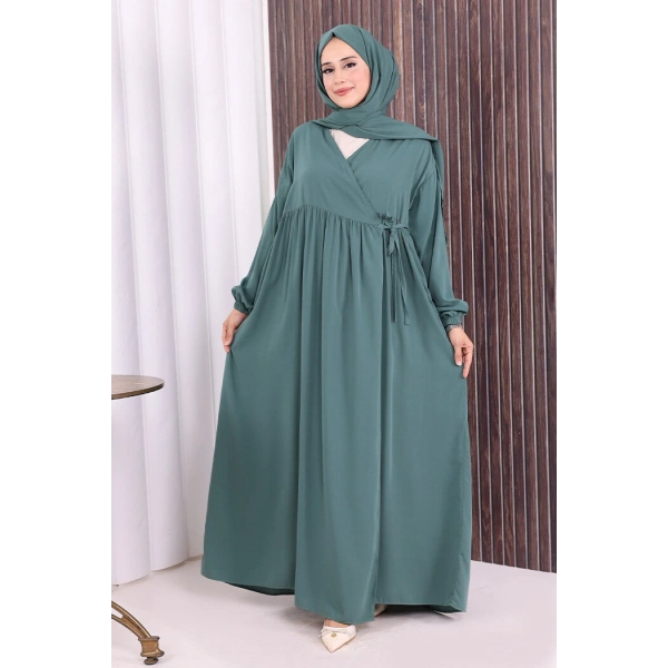 Şallı Kruvaze Namaz Elbisesi  6027 Mint