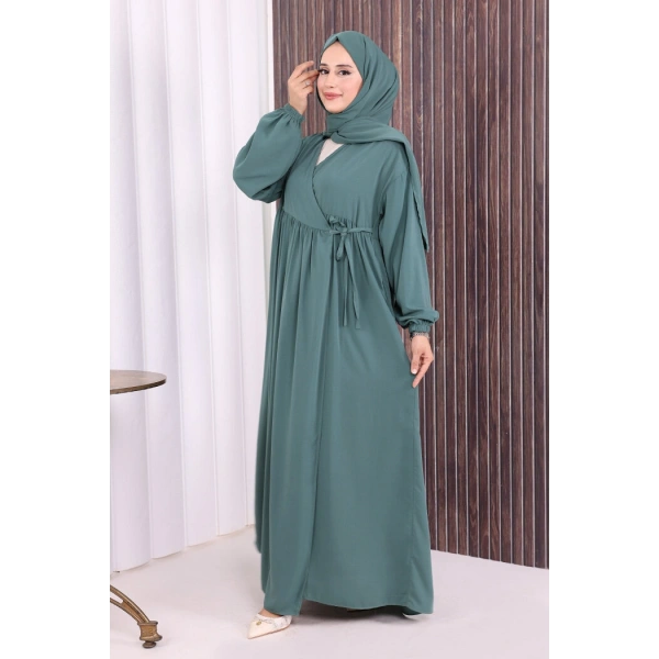 Şallı Kruvaze Namaz Elbisesi  6027 Mint