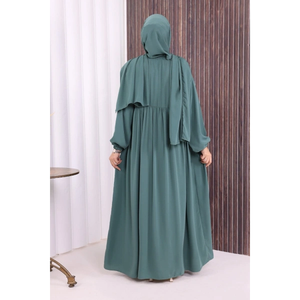 Şallı Kruvaze Namaz Elbisesi  6027 Mint