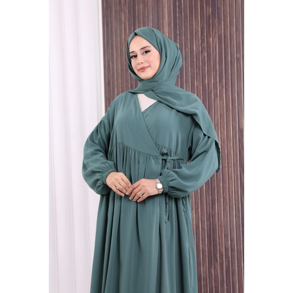 Şallı Kruvaze Namaz Elbisesi  6027 Mint