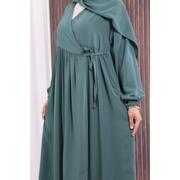 Şallı Kruvaze Namaz Elbisesi  6027 Mint