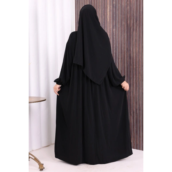 Şallı Kruvaze Namaz Elbisesi  6027 Siyah