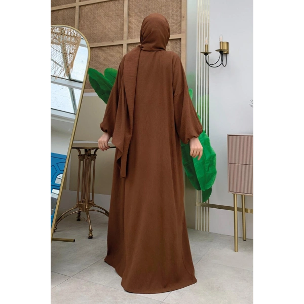 Şallı Namaz Elbisesi 3857 Kahverengi
