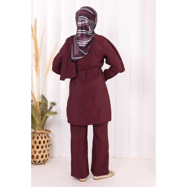 Sedef Kumaş Tunik Pantolon İkili Takım 8693 Bordo
