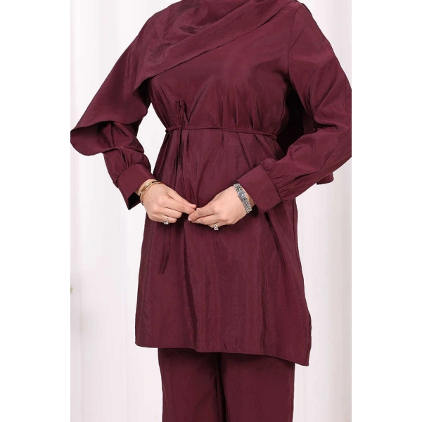 Sedef Kumaş Tunik Pantolon İkili Takım 8693 Bordo