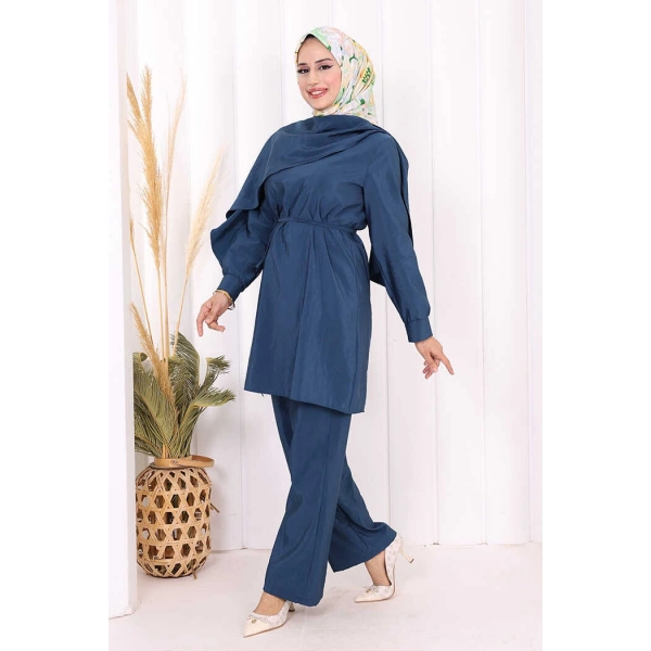 Sedef Kumaş Tunik Pantolon İkili Takım 8693 İndigo