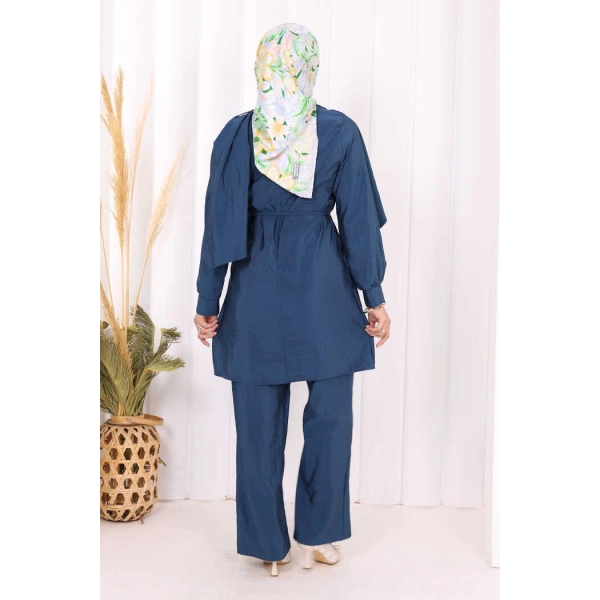 Sedef Kumaş Tunik Pantolon İkili Takım 8693 İndigo