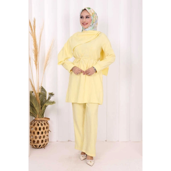 Sedef Kumaş Tunik Pantolon İkili Takım 8693 Sarı