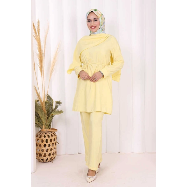 Sedef Kumaş Tunik Pantolon İkili Takım 8693 Sarı