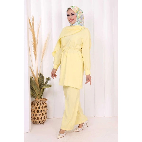 Sedef Kumaş Tunik Pantolon İkili Takım 8693 Sarı
