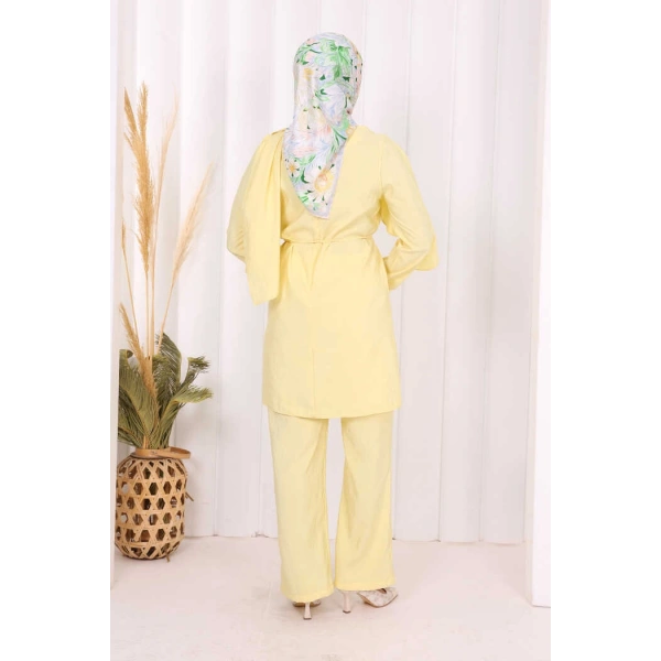 Sedef Kumaş Tunik Pantolon İkili Takım 8693 Sarı