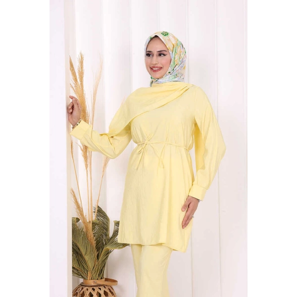 Sedef Kumaş Tunik Pantolon İkili Takım 8693 Sarı