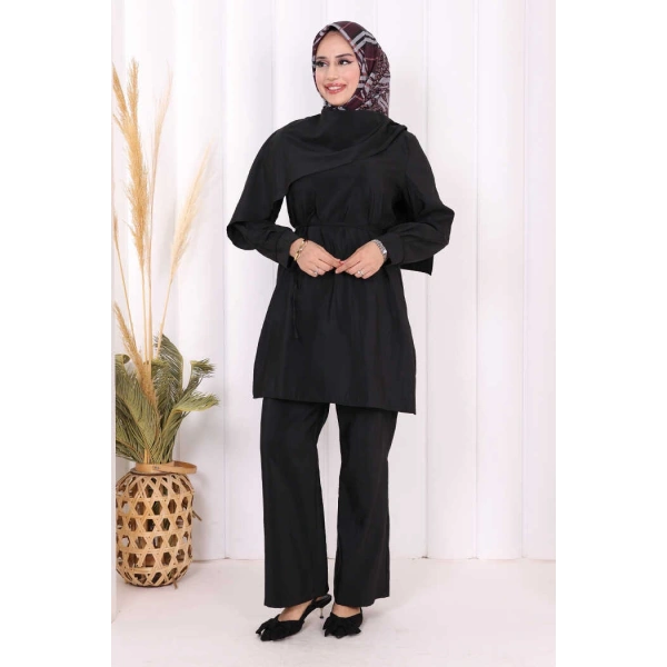 Sedef Kumaş Tunik Pantolon İkili Takım 8693 Siyah