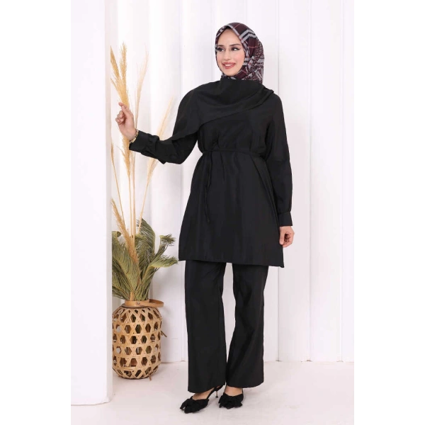 Sedef Kumaş Tunik Pantolon İkili Takım 8693 Siyah