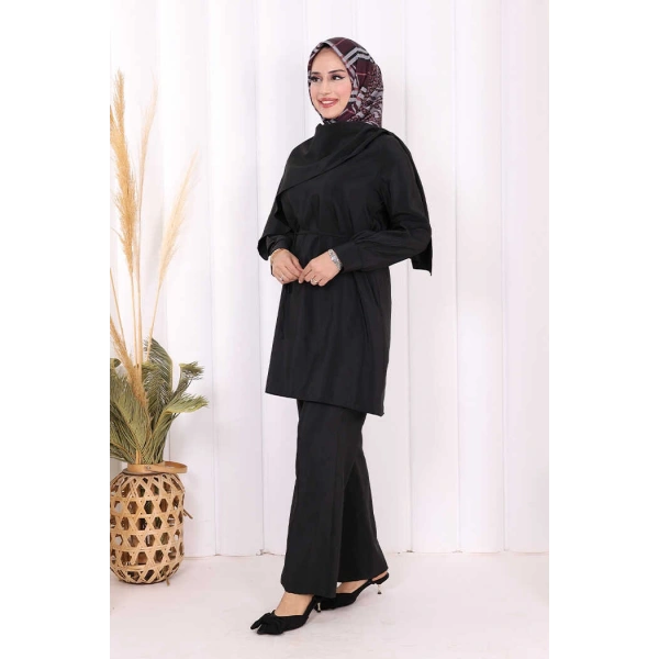 Sedef Kumaş Tunik Pantolon İkili Takım 8693 Siyah