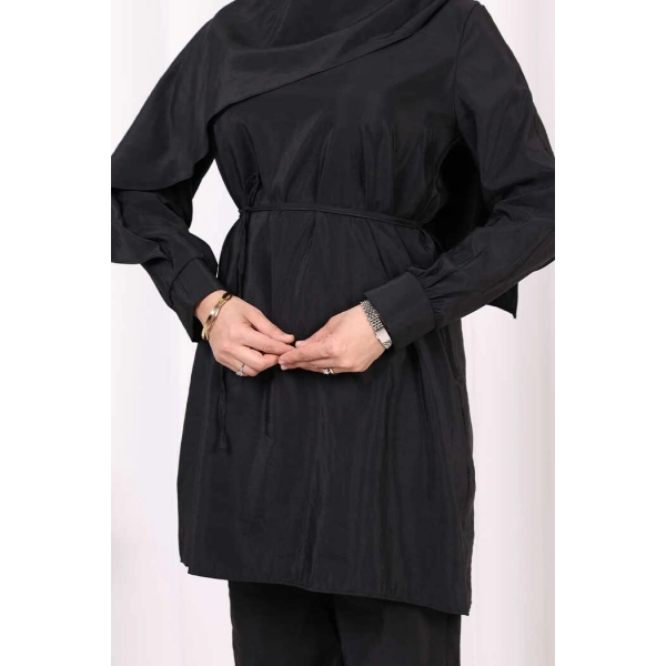 Sedef Kumaş Tunik Pantolon İkili Takım 8693 Siyah