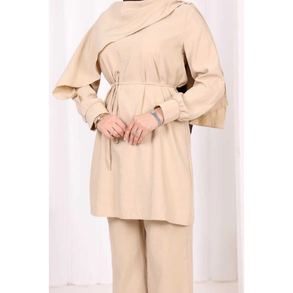Sedef Kumaş Tunik Pantolon İkili Takım 8693 Vizon