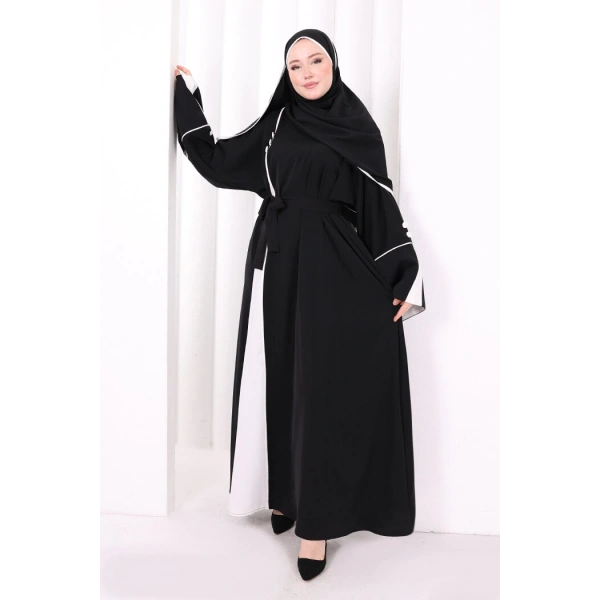Şerit Düğme Detaylı Elbise 6098 Ekru