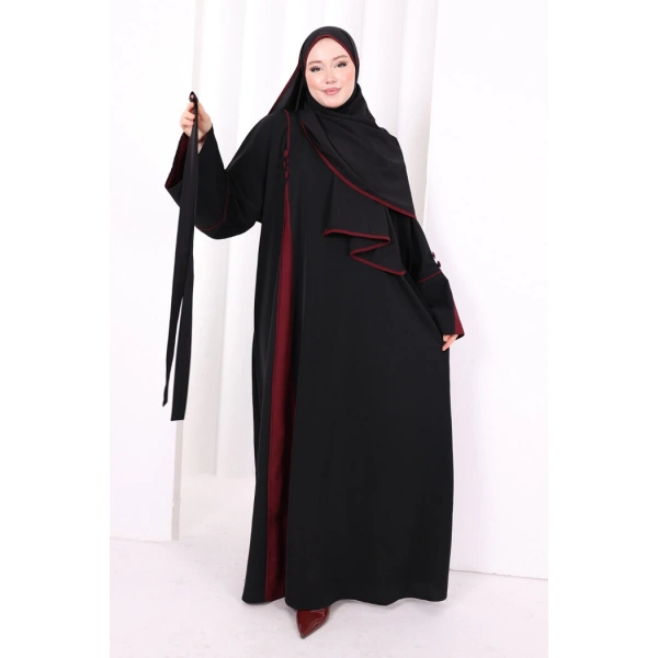 Şerit Düğme Detaylı Elbise 6098 Mürdüm