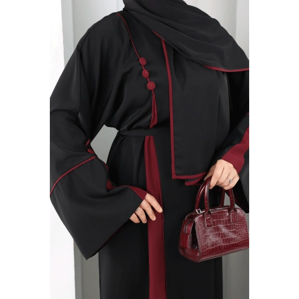 Şerit Düğme Detaylı Elbise 6098 Mürdüm