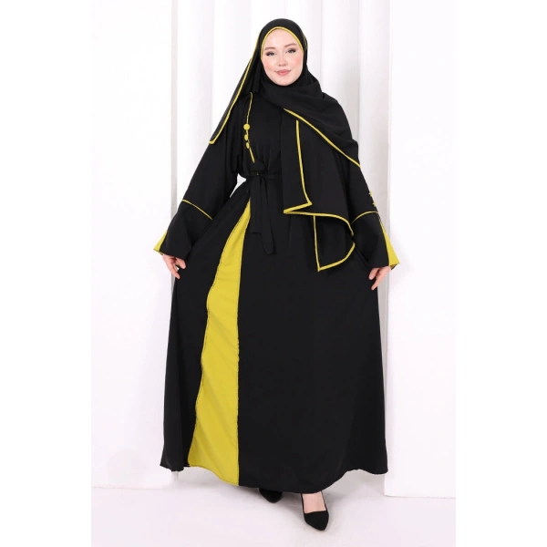 Şerit Düğme Detaylı Elbise 6098 Yağ Yeşili