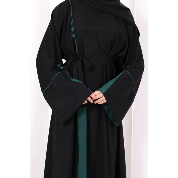 Şerit Düğme Detaylı Elbise 6098 Zümrüt
