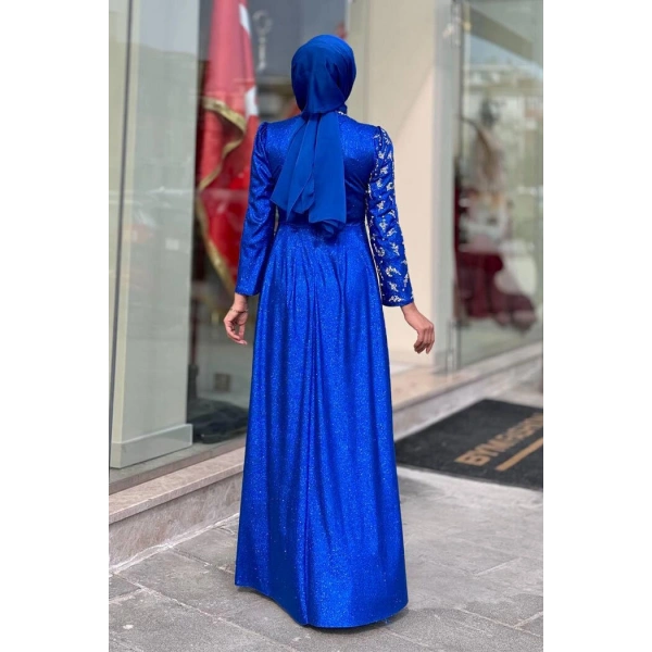 Simli Taş Detaylı Abiye 3934 Saks