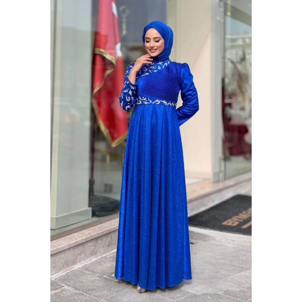 Simli Taş Detaylı Abiye 3934 Saks