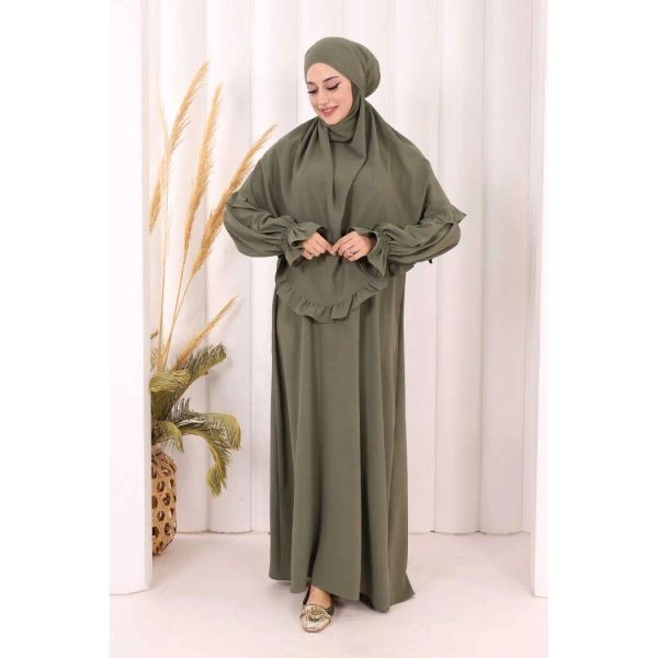 Sufleli Namaz Elbisesi 6034 Haki