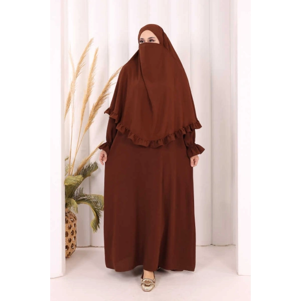Sufleli Namaz Elbisesi 6034 Kahverengi