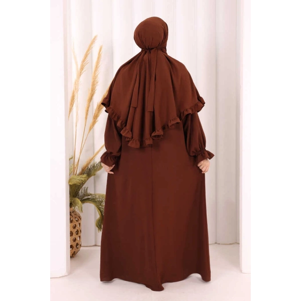 Sufleli Namaz Elbisesi 6034 Kahverengi